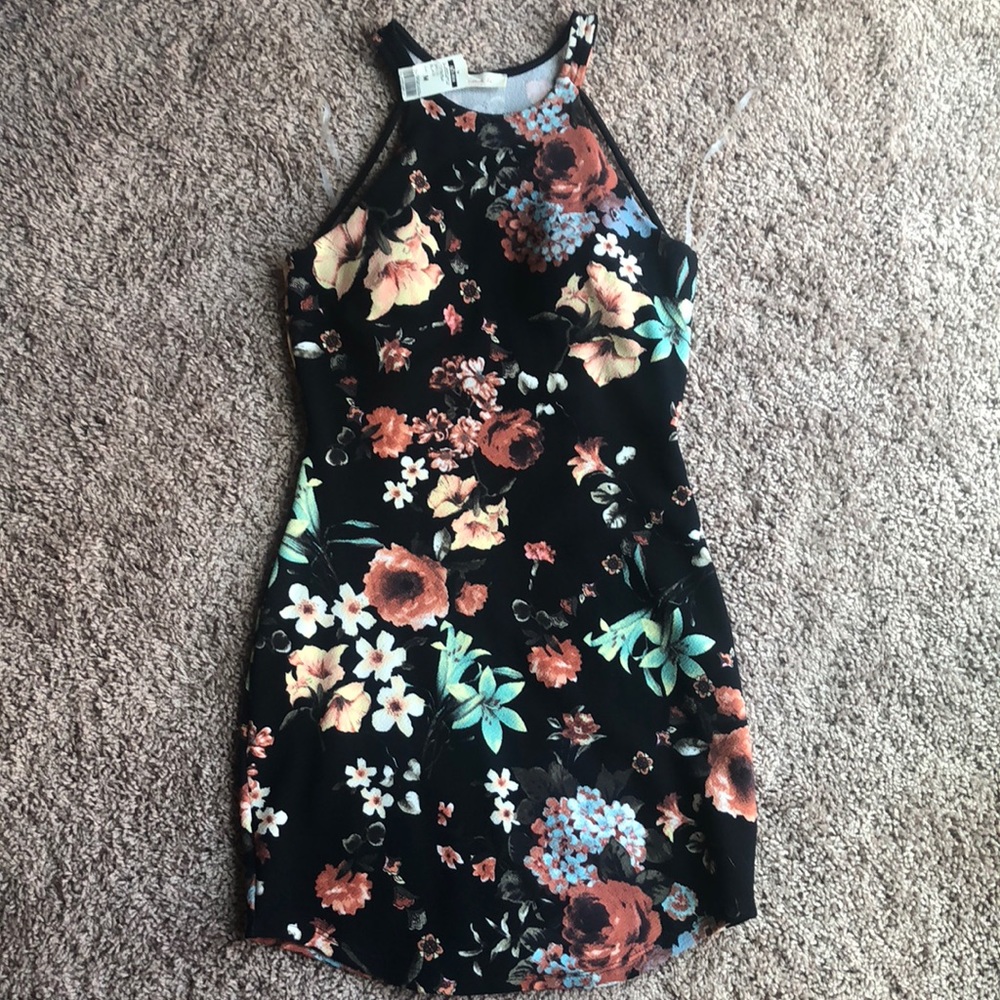 Black floral print mini dress